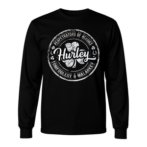 T-shirt a maniche lunghe con nome di famiglia irlandese Hurley, design girocollo nero - Product Image 2