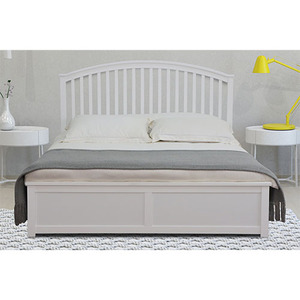 Lit queen simple au design moderne avec tête de lit incurvée en bois de pin peint aux UV ottoman de rangement panneau solide et double tissu Harrogate - Product Image 4