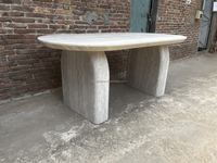 Ensemble table et chaises de salle à manger de luxe en fibre de verre avec impression travertin Wabi Sabi moderne, table à manger 4 places pour la maison