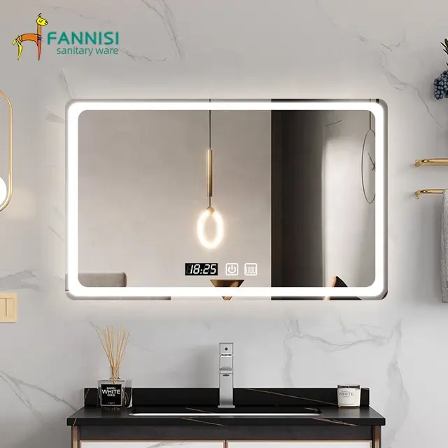 Water proof one color Led light mirror anti-fog bathroom smart mirror without aluminum frame