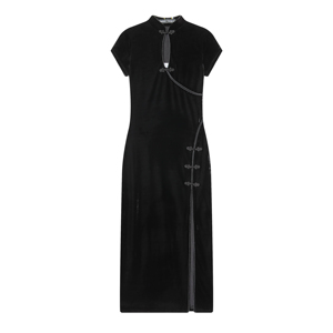 Abiti Lunghi Casual da Donna in Stile Cinese con <span class=keywords><strong>Spacco</strong></span> Frontale, Maniche Corte, Colore <span class=keywords><strong>Nero</strong></span> - Product Image 1