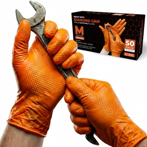 Gants en nitrile orange robustes, taille M, 8,5 MIL, texture diamant antidérapante, sans poudre, manchette droite - Product Image 1