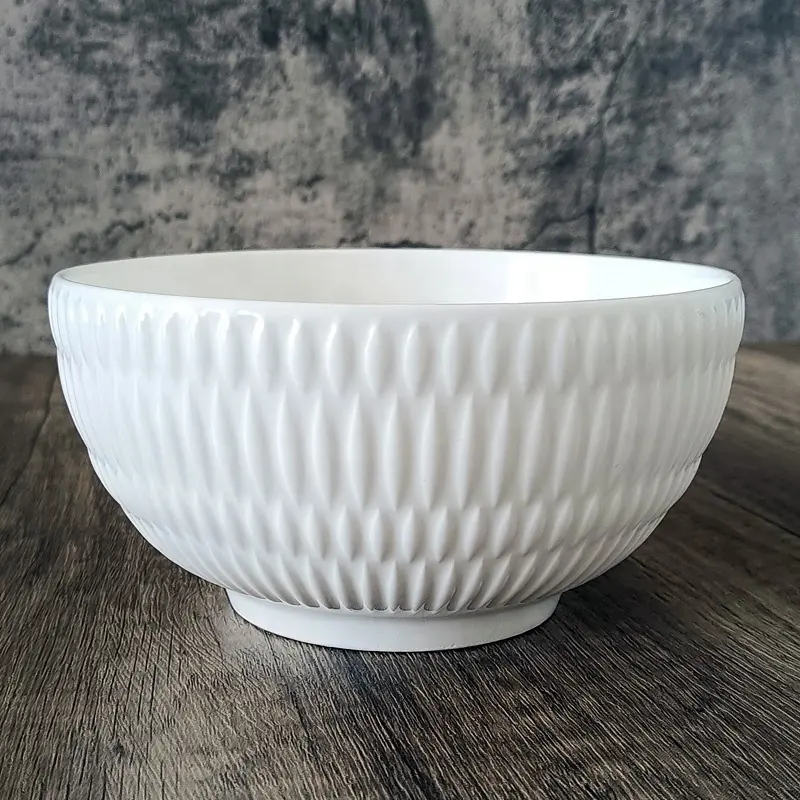 6 inch ceramic white embossed ribbed stone ware bowl porcelain unique salad bowl restaurant white soup bowls