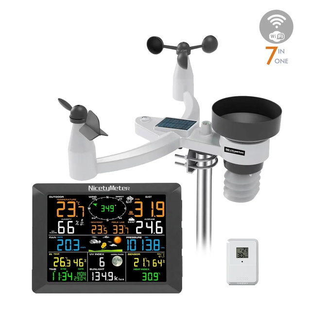 7-in-1 WiFi Solar Remote Monitoring Barometer Thermometer Humidity Wireless Weather Station Anemometer With Wind Direction Speed