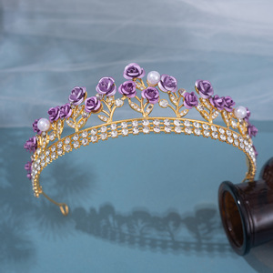 Barocke Rote Kristall-Tiara und Krone, Prom-Strass-Brautdiadem, <span class=keywords><strong>Taira</strong></span> für Damen, Hochzeits-Haarschmuck, Schmuckkrone - Product Image 3