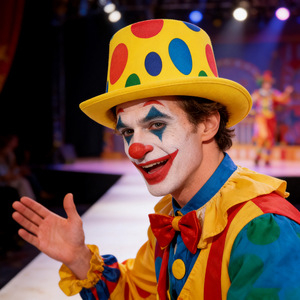 ZhenXi Polka Dot Clown <b>Hat</b> Yellow With Red Blue Dots <b>Flat</b> Top Woven Polyester Party <b>Hat</b> For Performance And Festivals - Product Image 1