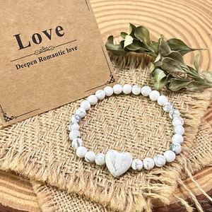 Joyería Bohemia de autoconciencia hecha a mano, cuentas de corazón elásticas, pulsera de alivio de tensión calmante de howlita Natural para hombres y mujeres - Product Image 3