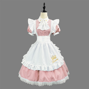 Navy Blue Maid Costume Lolita Style Cosplay Outfit With Queen Embroidery For Anime Role Play Performance - Product Image 2