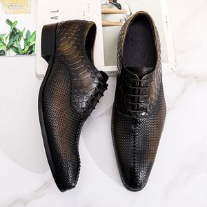 Zapatos de Vestir con Cordones y Punta Puntiaguda para Hombre, Hechos a Mano, Parte Superior de Cuero Vacuno, Antideslizantes, Transpirables, Impermeables, para Oficina y Bodas - Product Image 2