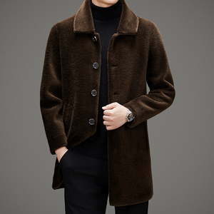 Miglior qualità monopetto Shearling Outwear in <span class=keywords><strong>pelliccia</strong></span> di pecora lungo <span class=keywords><strong>cappotto</strong></span> in camoscio da uomo per l'inverno - Product Image 2
