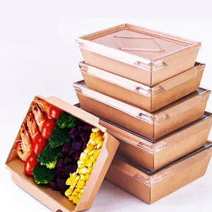Custom Printing Take Out Craft Paper Containers Biodegradable Lunch Salad Box with Lid