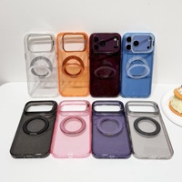 Coque de téléphone transparente de luxe avec anneau magnétique double support et cadre d'objectif scintillant pour iPhone 18 17 16 15 14 13 Pro Max