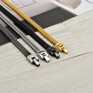 Alta calidad 18K chapado en oro personalizado cubano Curb doble fila quilla Cadena de serpiente estilo clásico brazaletes de acero inoxidable - Product Image 5