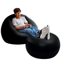 Fauteuil de jeu gonflable FranFusion, un siège rond pour enfants et adolescents avec porte-gobelets &amp;   Pouf ottoman Air Bean Bag avec poche latérale