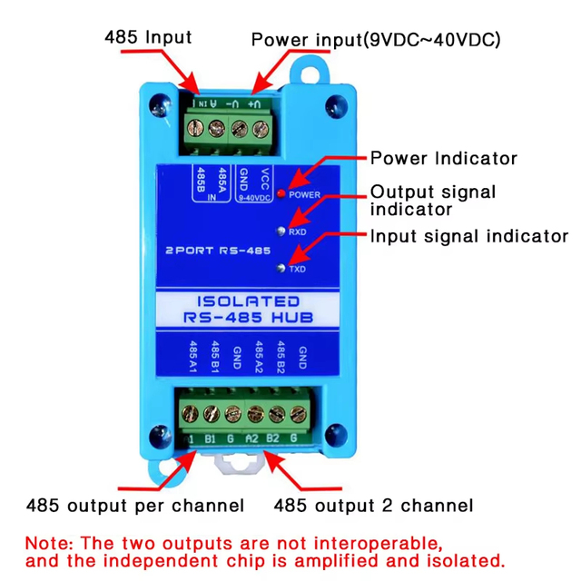 485 Repeater Photoelectric Isolation Industrial Grade RS485 Hub 2-port signal Amplifier Anti-interference lightning protection
