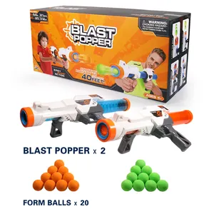 Exercise N Play 2PCS Power Popper Gun Dual Battle Pack Foam Ball Air Powered Shooter Toy Guns for Kids