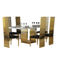 Meubles de salle à manger modernes haut de gamme, ensembles de tables à manger, table à manger carrée en marbre et acier inoxydable antique, chaises