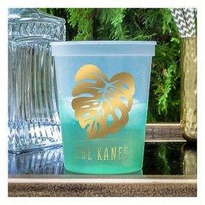 แก้วพลาสติกเปลี่ยนสีลายใบไม้แบบกำหนดเอง ขนาด 12oz 16oz 20oz 22oz แก้วช็อต แก้วพลาสติก ของชำร่วยงานแต่งงาน - Product Image 1