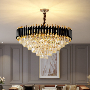Lámpara de Araña Moderna de Lujo en Negro y Dorado con Cristales, Lámpara Colgante LED de Múltiples Capas para Sala de Estar, Vestíbulo de Hotel - Product Image 1