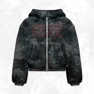 Últimos Hoodies de Streetwear Pesados para Homens, Hoodies de Alta Qualidade com Impressão Digital, Hoodie com Zíper e Efeito Desbotado com Strass - Product Image 2