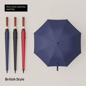 Paraguas de Golf Reforzado con Varilla Larga y Recta, Estilo Británico Vintage, Mango de Madera, Apertura Semiautomática para Hombre - Product Image 1