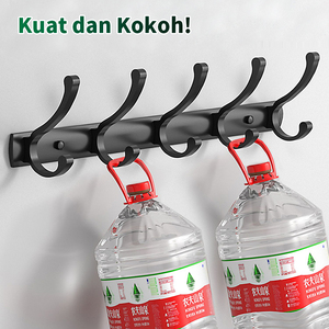 Porte-manteau mural pliable Pano.V moderne en aluminium noir avec 5 crochets doubles – Rail de suspension contemporain pour salle de bain et maison - Product Image 3