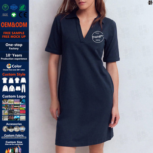 Camiseta Polo Lisa Bordada Personalizada, 180 g/m², Camisas Largas, Vestido Sexy con Cuello en V para Mujer, Vestido Camisero de Algodón para Mujer, Venta al Por Mayor - Product Image 1