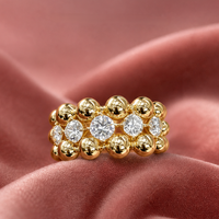 Bague Hailey Style S925 plaqué or lourd, trois rangs de perles bulles serties de diamants, esthétique Princesse Européenne, style influenceur Instagram doux