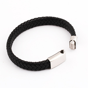 <b>Leather</b> Woven <b>Bracelet</b> 12MM Black Stainless Steel Buckle Simple Fashion Gift Jewelry - Product Image 4