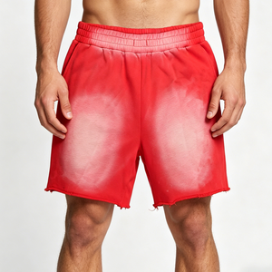 Custom Logo Washed Distressed Streetwear Men's Shorts High Quality French Terry Fabric Blank Sun Faded Design Shorts - Product Image 3