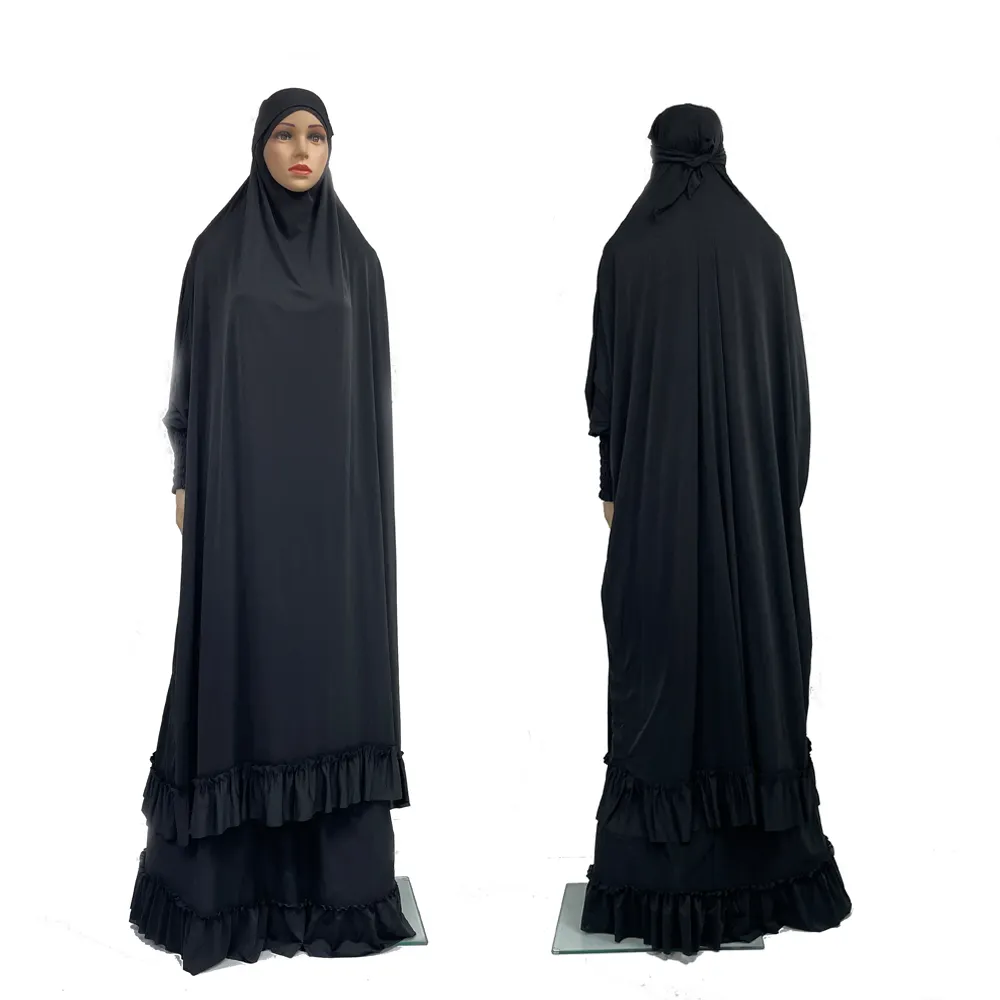 MC-1638 New Design robe de prire musulman plain abaya plus size 2 piece set women abaya with hood