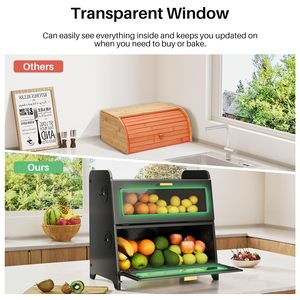 Tùy chỉnh Tre hộp bánh mì cho nhà bếp Countertop hộp bánh mì góc hộp bánh mì màu đen với thớt và điều chỉnh lỗ thông hơi quay số - Product Image 5