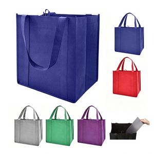 Sac fourre-tout non tissé de couleur unie, personnalisable avec logo, pliable, grande capacité, sac d'épicerie promotionnel avec base en PVC - Product Image 1