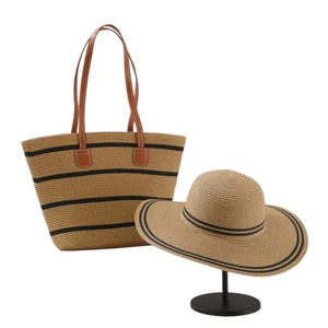 Custom Straw Hat and <b>Bag</b> Womens <b>Large</b> Capacity Straw woven Tote with Hat Summer <b>Beach</b> Shoulder <b>Bag</b> for Shopping Camping - Product Image 2