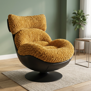 Modern Egg Chair Black Base Brown Plush Cushion Solid Back Living Room Furniture Midcentury Style Rotating Seat - Product Image 2