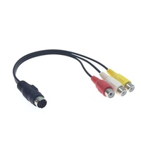 Câble AV OEM Mini Din 7 broches vers 3 RCA plaqué or à angle droit avec paire torsadée tressée pour moniteur et haut-parleur