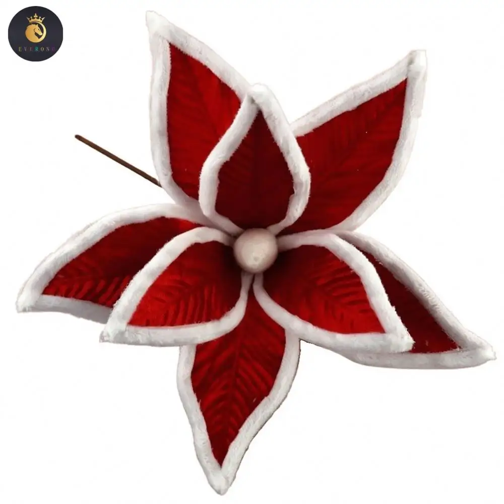 בד לבן וצורף אדום xmas פרחים פוינסאטיה עץ לחם חג המולד קישוטי עץ חג המולד 01383 הסיטונאי