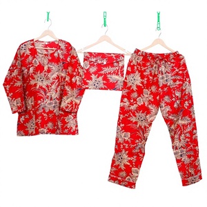 Women's 100%Cotton Floral Printed Pajama Set With Drawstring <b>Pants</b> And <b>Three</b> <b>Quarter</b> Sleeve Top Casual Sleepwear Suit - Product Image 1
