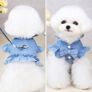 2023 Dog <b>Clothes</b>, Chest and Carry, Teddy, Bichon Frise, Schnauzer, <b>Cat</b> Pet Clothing, Denim Skirt Apparel, Large Dog - Product Image 1