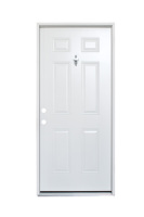 Porte d'entrée battante classique en acier à 6 panneaux, étanche, pour appartement et hôtel, à prix abordable