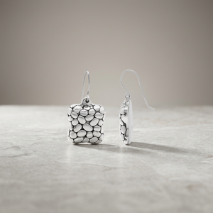 925 <b>Sterling</b> <b>Silver</b> Textured Dangle <b>Earrings</b> Vintage Geometric <b>Drop</b> Jewelry Wholesale Custom Design Pebble Texture <b>Earrings</b> - Product Image 2