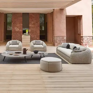 Sofá de vime para jardim, conjunto de móveis de vime para pátio e jardim, combinação de sofá de vime estilo moderno