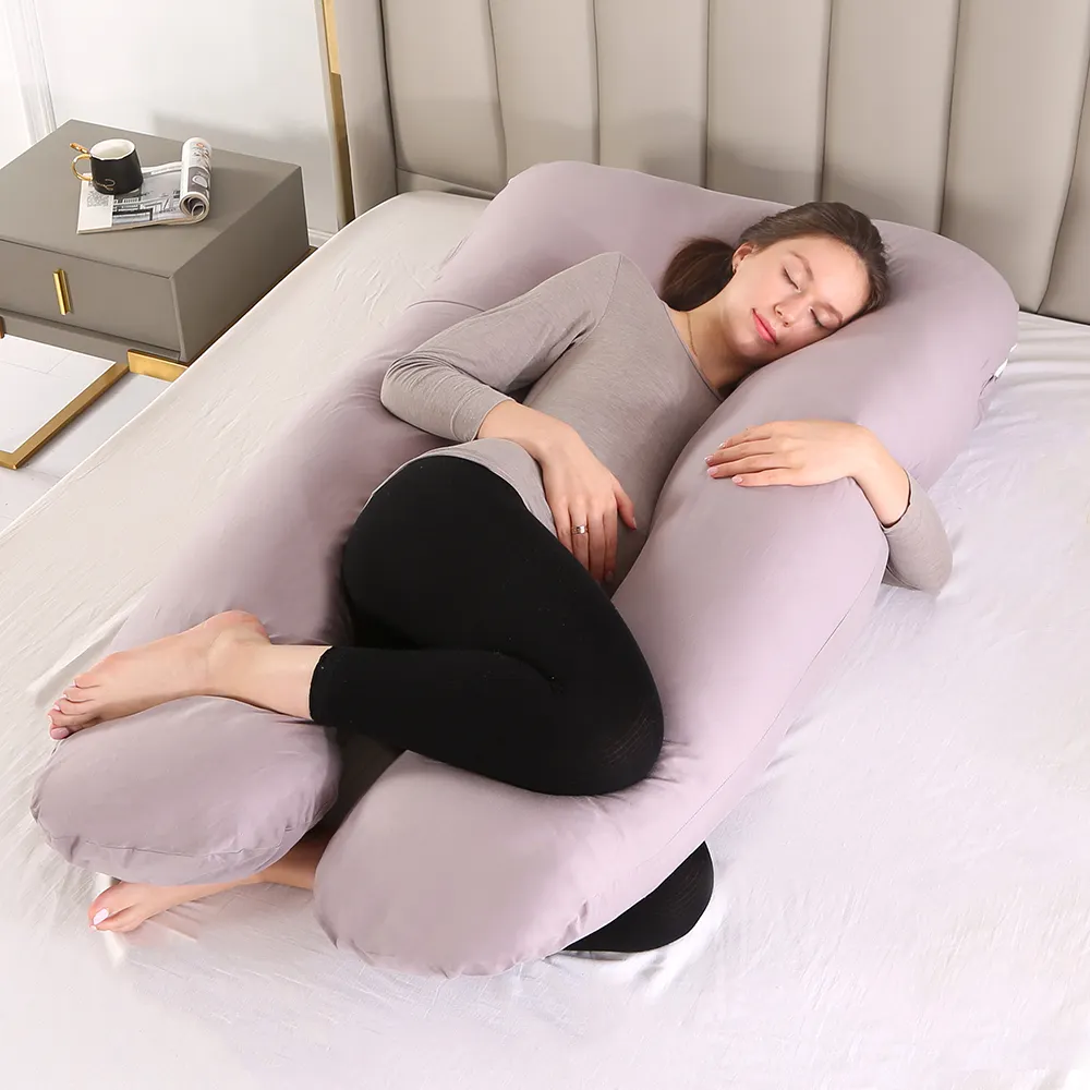 Comfortable Large U Shaped Maternity Waist Support Plain Color Bed Body Pillow for Pregnant Women