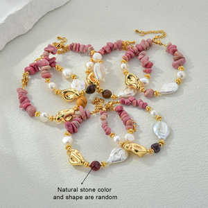 Chic 18K Gold Plated Women's Trendy Geometric Stone Jewelry Set Freshwater Pearls Coral Beads-Necklace/<b>Bracelet</b> Casual Parties - Product Image 1