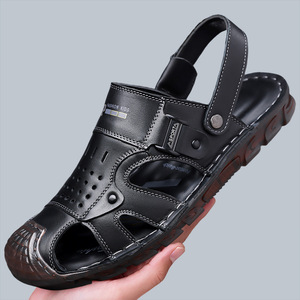 Sandalias de Hombre de Cuero Genuino con Punta Abierta, Suela de Goma Suave, Zapatos de Playa de Verano, Estilo Slip-On, Tipo Zuecos - Product Image 2