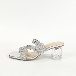 Sandales à talons épais transparents en cristal brillant pour femmes, nouvelles tendances été 2024, chaussures de soirée - Product Image 6