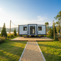 Maison conteneur de luxe à double aile extensible, design ferme, préfabriquée, petite maison pour bureau et location de vacances
