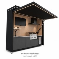 Set Dapur Luar Ruangan Lengkap Dengan Kanopi Lipat Elektrik, Grill Gas Arang, dan Pendingin Minuman untuk Teras