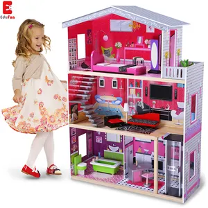 Nieuwe Kom Big Size Educatief Kinderen Pretend Toy Montessori Houten Poppenhuis Speelgoed Hout Pop Baby Huis Voor Meisje Speelgoed