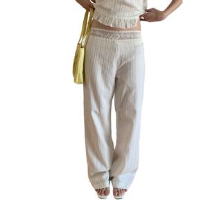 Conjunto de Dos Piezas OEM Personalizado, Moderno, de Algodón con Detalles de Encaje, Pantalones Cómodos y Suaves, Top Corto, Cintura Elástica, Estilo Informal - Product Image 3